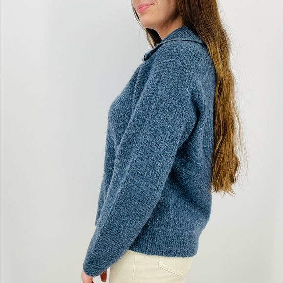 J. Crew Wool Blend Ribbed Quarter Zip Sweater in Misty Blue Size S - Picture 3 of 6